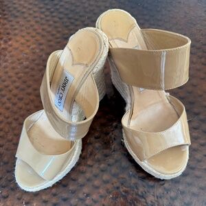 Jimmy Choo patent leather wedge platform espadrille sandal